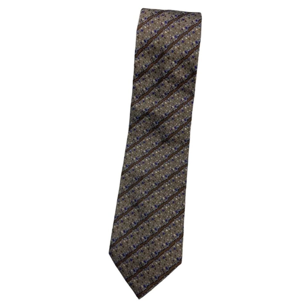 MISSONI Men's Silk Necktie LUXURY Tie Brown Geometric W:3.6" EUC